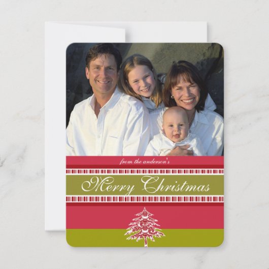 Red Damask Tree Christmas Card Einladung (Vorderseite)