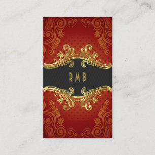 Red Damask und Gold Leaf Look Business Card Visitenkarte