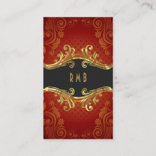 Red Damask und Gold Leaf Look Business Card Visitenkarte (Vorderseite)
