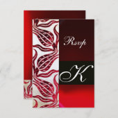 RED DAMASK VELVET TULIPS MONOGRAM Burgund Silber RSVP Karte (Vorne/Hinten)