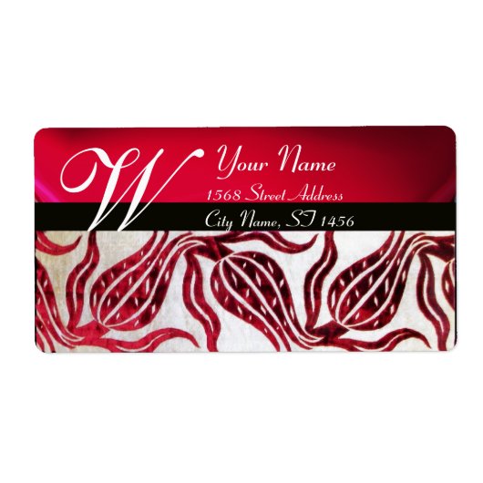 RED DAMASK VELVET TULIPS MONOGRAM Burgund White (Vorne)