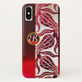 RED DAMASK VELVET TULIPS MONOGRAM Burgund White Case-Mate iPhone Hülle (Rückseite)