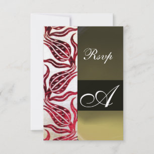 RED DAMASK VELVET TULIPS MONOGRAM Burgund White RSVP Karte