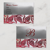 RED DAMASK VELVET TULIPS MONOGRAM Burgundy Pearl Visitenkarte (Vorne/Hinten)