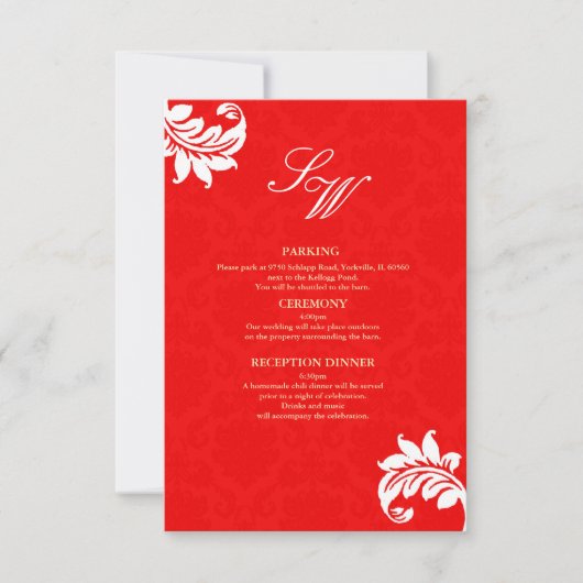 Red Damask Wedding Card Einladung (Vorderseite)