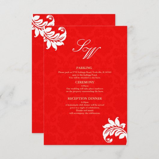 Red Damask Wedding Card Einladung (Vorne/Hinten)