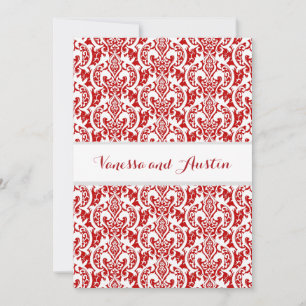 Red Damask Wedding Custom Background A25 Einladung