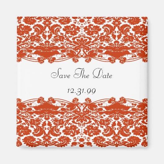 Red Damask Wedding Magnet (Vorne)