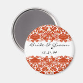Red Damask Wedding Magnet (Vorderseite/Rückseite)