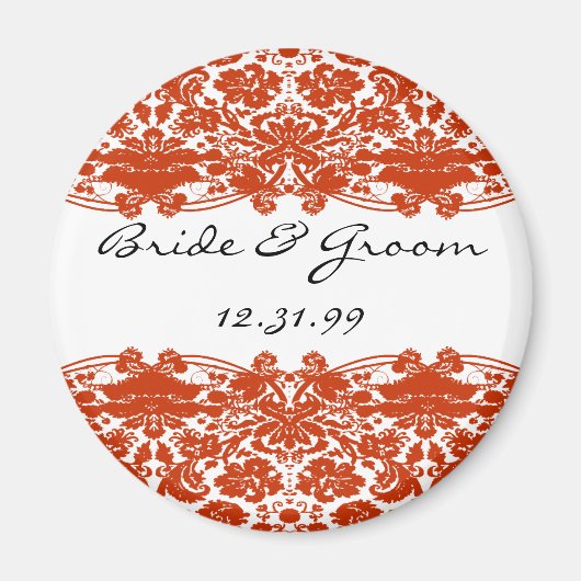 Red Damask Wedding Magnet (Vorne)