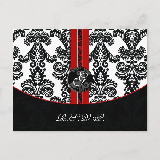 Red Damask Wedding Rsvp Card Einladungspostkarte (Vorderseite)