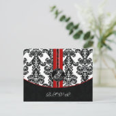 Red Damask Wedding Rsvp Card Einladungspostkarte (Stehend Vorderseite)