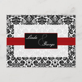 Red Damask Wedding Rsvp Card Einladungspostkarte