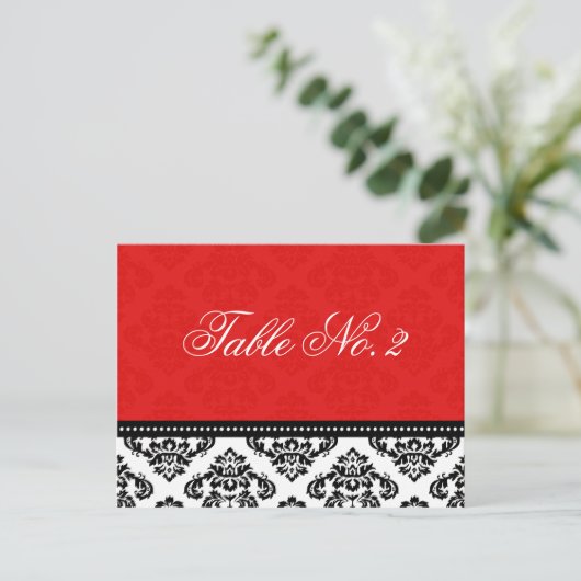 Red Damask Wedding Tischnummer (Stehend Vorderseite)
