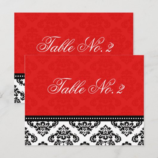 Red Damask Wedding Tischnummer (Vorne/Hinten)