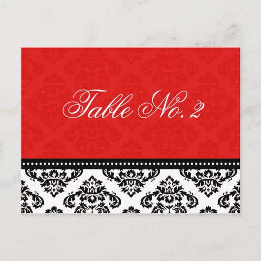 Red Damask Wedding Tischnummer (Vorderseite)