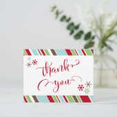 Red Danke, Schneeflocken & Diagonal Streifen Postkarte (Stehend Vorderseite)