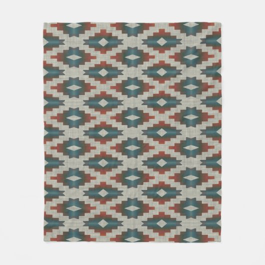Red Dark Brown Aquamarin Blue Grau Tribal Art Must Fleecedecke (Vorderseite)