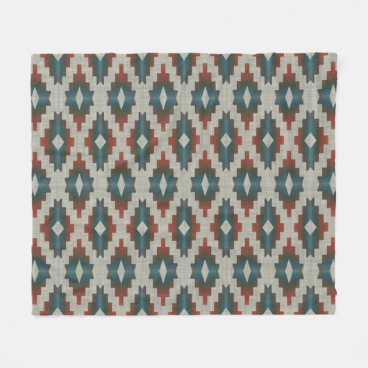 Red Dark Brown Aquamarin Blue Grau Tribal Art Must Fleecedecke (Vorderseite (Horizontal))