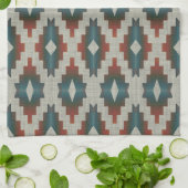 Red Dark Brown Aquamarin Blue Grau Tribal Art Must Geschirrtuch (Gefaltet)