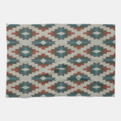 Red Dark Brown Aquamarin Blue Grau Tribal Art Must Geschirrtuch (Horizontal)