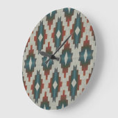Red Dark Brown Aquamarin Blue Grau Tribal Art Must Große Wanduhr (Winkel)