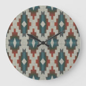 Red Dark Brown Aquamarin Blue Grau Tribal Art Must Große Wanduhr (Vorderseite)