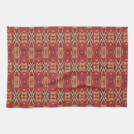 Red Dark Brown Tan Beige Rust Orange Tribal Art Geschirrtuch (Horizontal)