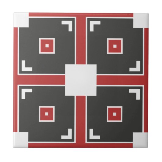 Red Dark Gray und White Modern Mosaic Geometric Fliese (Vorderseite)