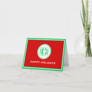 Red Dark Green Gerahmt Preppy Vine Monogram Xmas Feiertagskarte