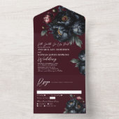 Red Dark Moody Romantic Black Peony Gothic Wedding All In One Einladung (Innen Boden)