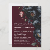 Red Dark Moody Romantic Black Peony Gothic Wedding Einladung (Vorderseite)