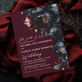 Red Dark Moody Romantic Black Peony Gothic Wedding Einladung