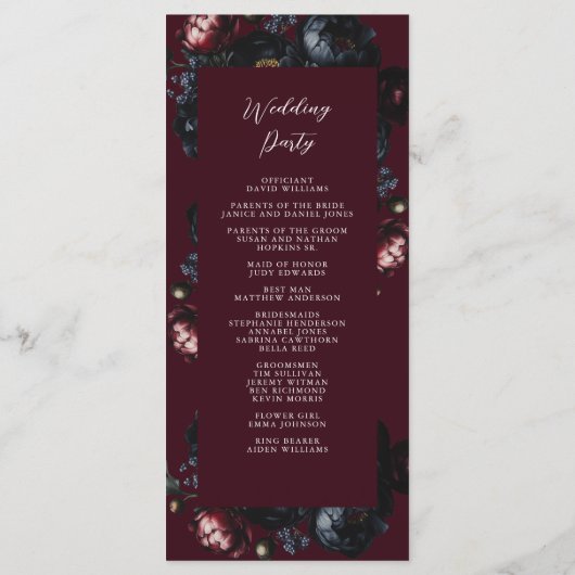 Red Dark Moody Romantic Black Peony Gothic Wedding Programm (Rückseite)