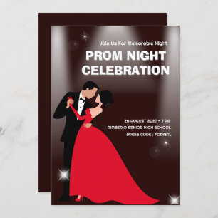Red Dark Red Modern Illustration Prom Night Einladung
