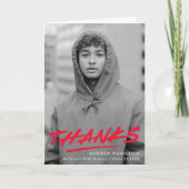 Red Dashed Modern Foto Abschluss Dankeskarte (Vorderseite)