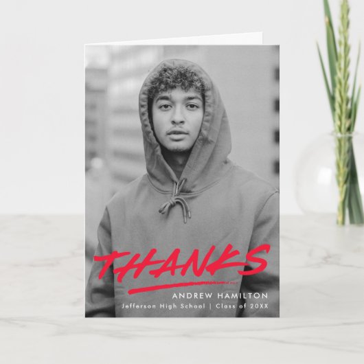 Red Dashed Modern Foto Abschluss Dankeskarte (Vorderseite)