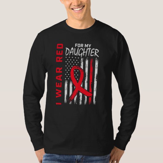 Red Daughter Heart Disease Awareness US Flag Match T-Shirt (Vorderseite)