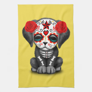 Red Day of the Dead Baby Puppy Dog Geschirrtuch