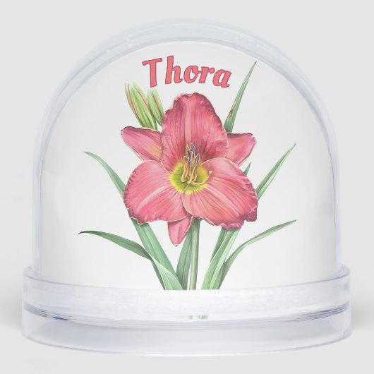 Red Daylily Flower Botanical Art Personalized Schneekugeln (Vorderseite)