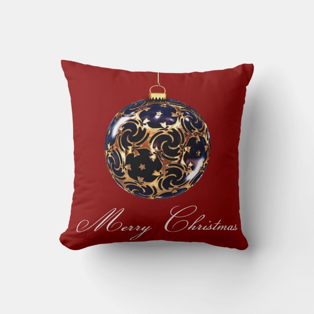 Red Decorative Blue Glitzer Frohe Weihnachtsball Kissen (Vorderseite)