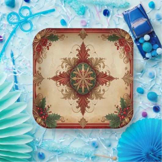 Red Decorative Christmas Holiday Paper Plate Pappteller (Party)