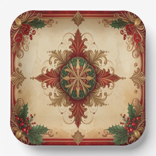 Red Decorative Christmas Holiday Paper Plate Pappteller (Vorderseite)