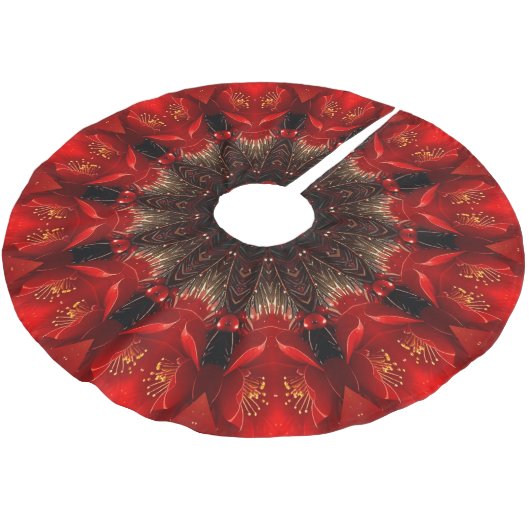 Red Decorative Christmas Tree Skirt Polyester Weihnachtsbaumdecke (Schrägansicht)