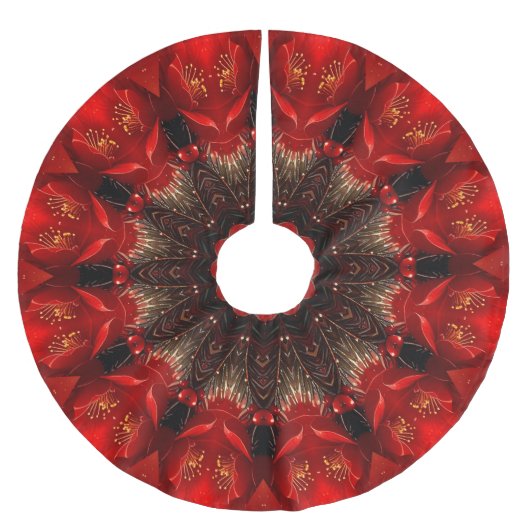Red Decorative Christmas Tree Skirt Polyester Weihnachtsbaumdecke (Vorderseite)