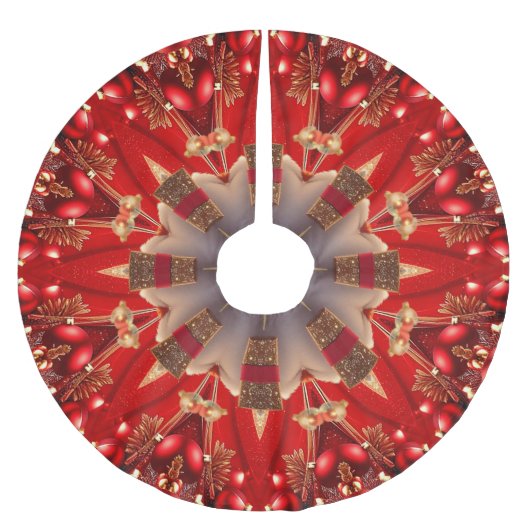 Red Decorative Christmas Tree Skirt Polyester Weihnachtsbaumdecke (Vorderseite)
