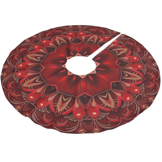 Red Decorative Christmas Tree Skirt Polyester Weihnachtsbaumdecke (Schrägansicht)