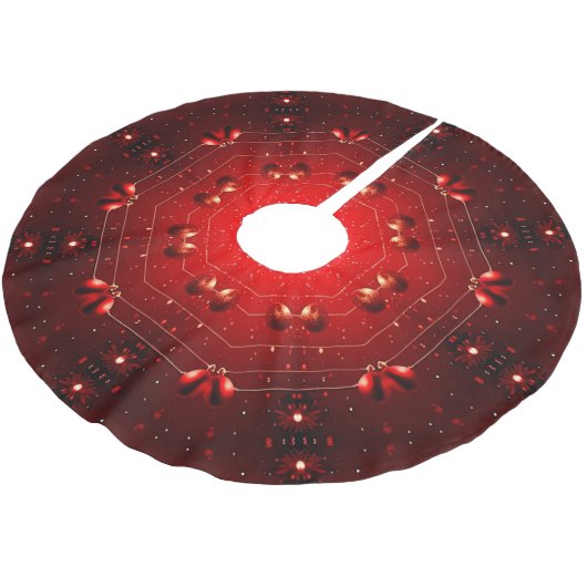 Red Decorative Christmas Tree Skirt Polyester Weihnachtsbaumdecke (Schrägansicht)