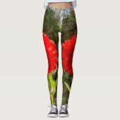 Red decorative Dahlia Leggings (Vorderseite)