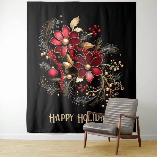 Red Decorative Flowers Holiday Backdrop Wandteppich (Beispiel)